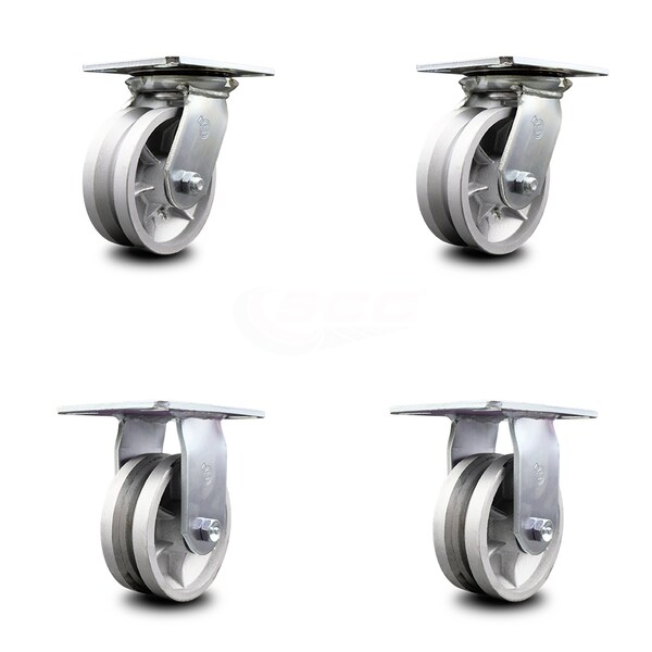 Service Caster 5 Inch V Groove Semi Steel Caster Set with Roller Bearings 2 Swivel 2 Rigid SCC SCC-35S520-VGR-2-R-2 - main
